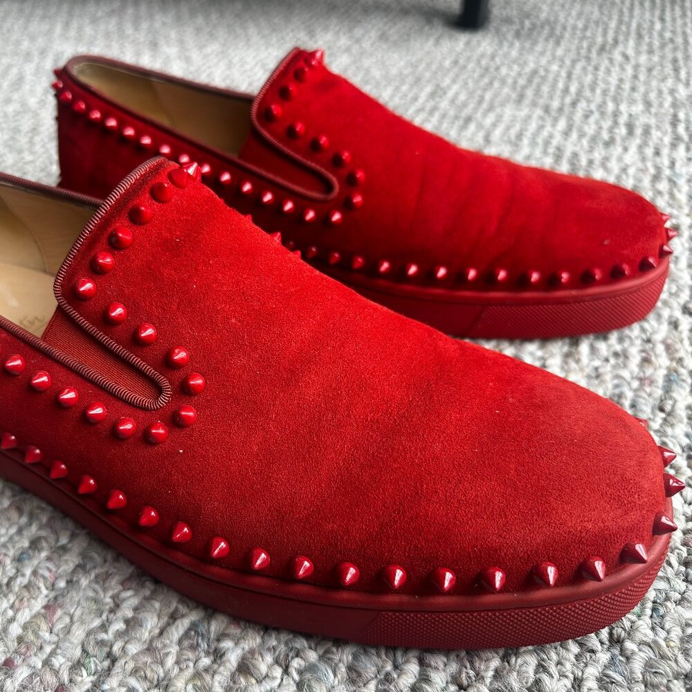 Christian Louboutin Pik Boat Spiked Slip-On Sneakers – Red Suede